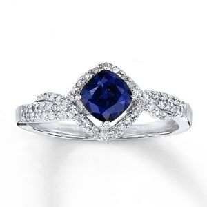 Kay Jewelers Natural Sapphire Ring with Diamonds 14K White Gold- Sapphire.jpg
